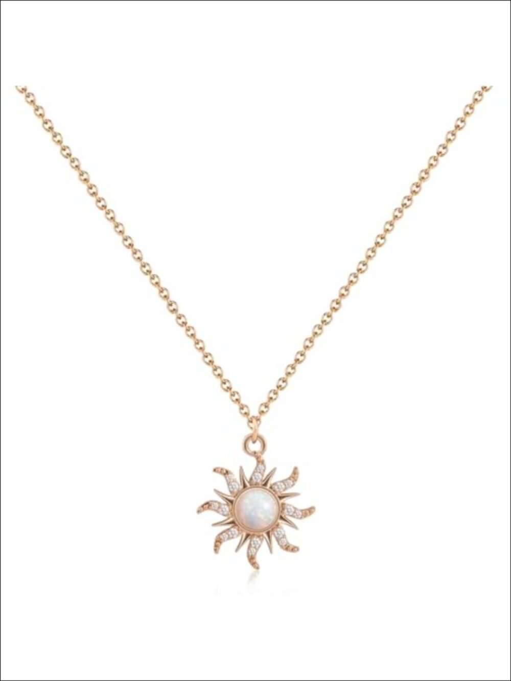 14K Gold Plated Opal Sun Pendant Necklace with CZ Accent Adjustable Chain